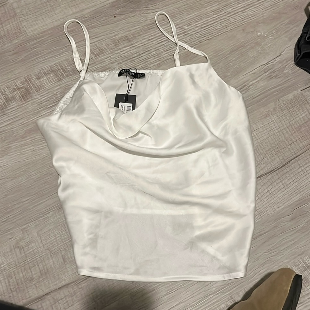 Nasty Gal White Satin Silky Cami Dressy Top Size 8